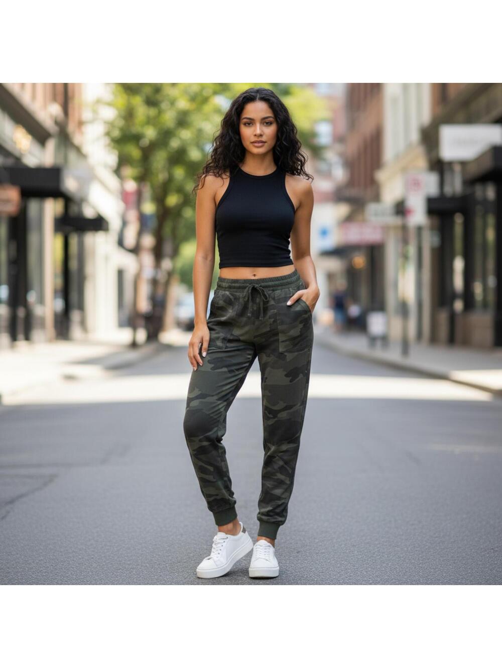 Splendid Camo Joggers Women’s Small Green Drawstring Pocket - Picture 4 of 8